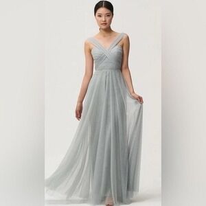 Jenny Yoo Morning Mist Tulle Maxi Dress Size 8 Wedding Prom Event Black Tie